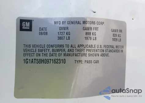 2009 Chevrolet Cobalt Lt from USA, damaged, VIN 1G1AT58H097162310